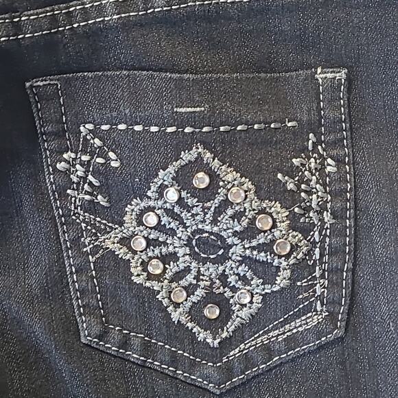 EC Embellished Dark Bling Embroidered Jeans 12 Dark Wash / Black - Picture 5 of 7